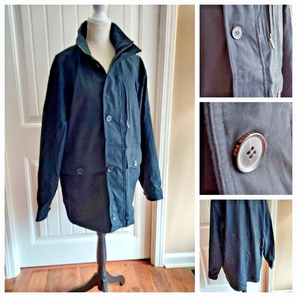 London Fog Rain Jacket‎ Mens XL Black Zip Button Front Lightweight Parka Coat